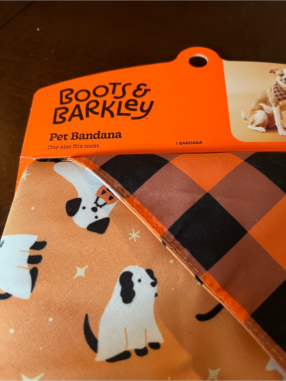 Boots & Barkley Orange and Black Buffalo Check Reversible Pet Bandana NWT
